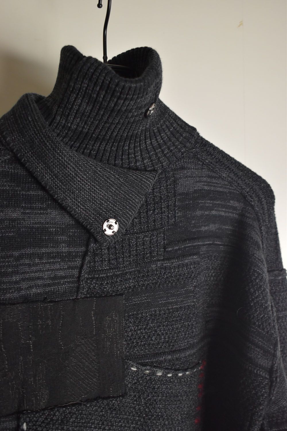 Cotton Cashmere Crust Patch Knit Pullover "Charcoal" / コットンカシミヤクラストパッチニットプルオーバー"チャコール"