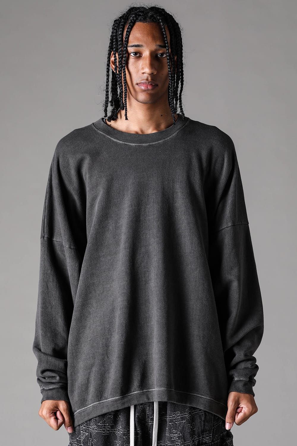 《2027SS先行予約》Sumi Dyed Lightweight French Terry Jumbo Pullover "D.Grey" / 墨染ミニ裏毛ジャンボプルオーバー"ダークグレー"