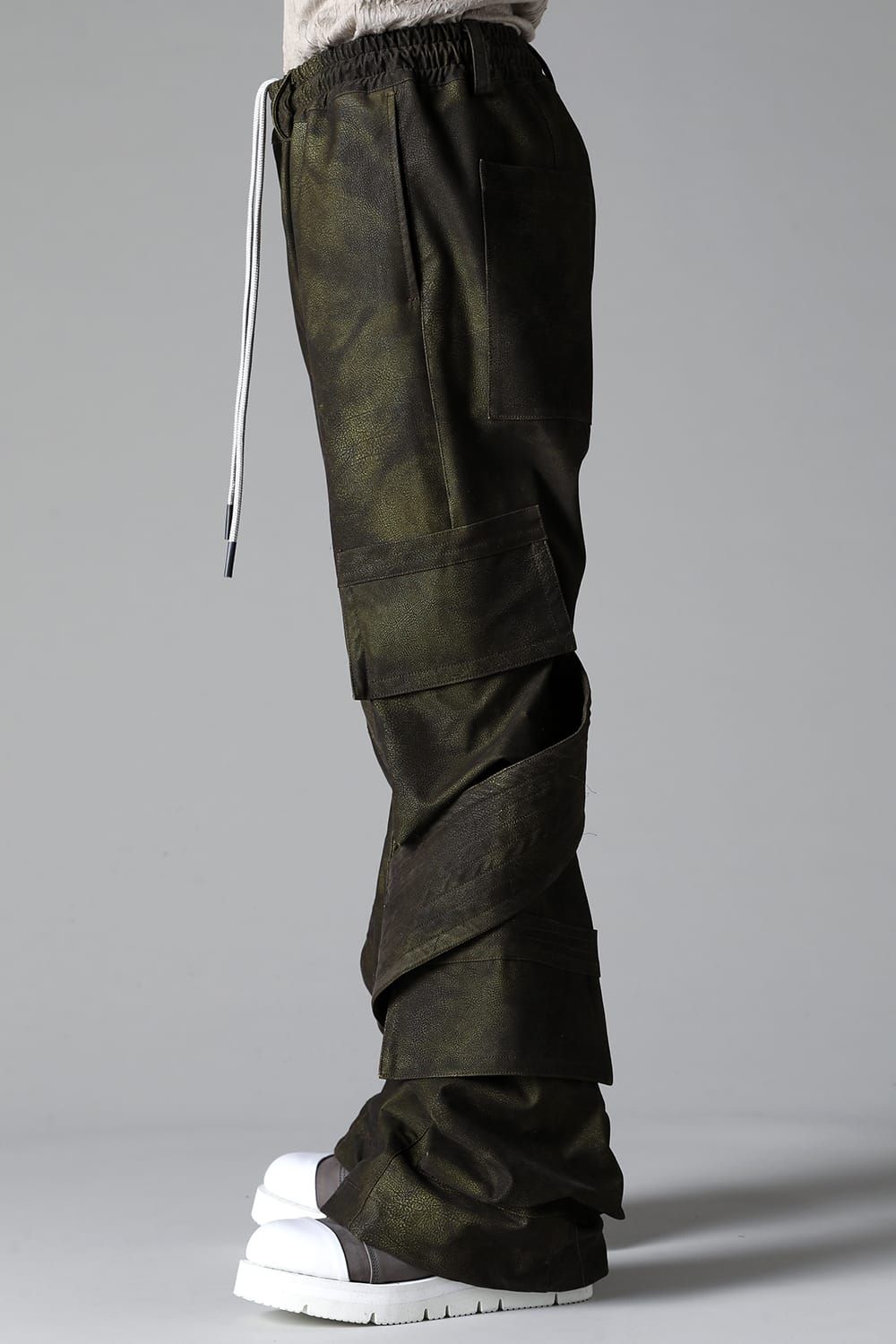 《2025AW先行予約》Synthetic Leather Belt Cargo Boots Cut"Black / Khaki" / シンセティックレザーベルトカーゴブーツカット"ブラック/カーキ"