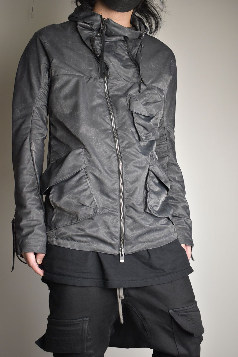 Pigment Coated Washer Nylon Hooded Jacket"Black" / 顔料コーティングワッシャーナイロンフーデットジャケット"ブラック"