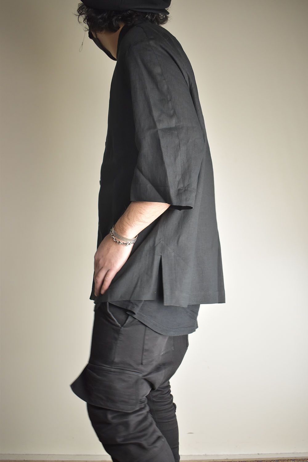 Elbow Length Band Collar Shirts"Lamp Black" / エルボーレングスバンドカラーシャツ"ランプブラック"