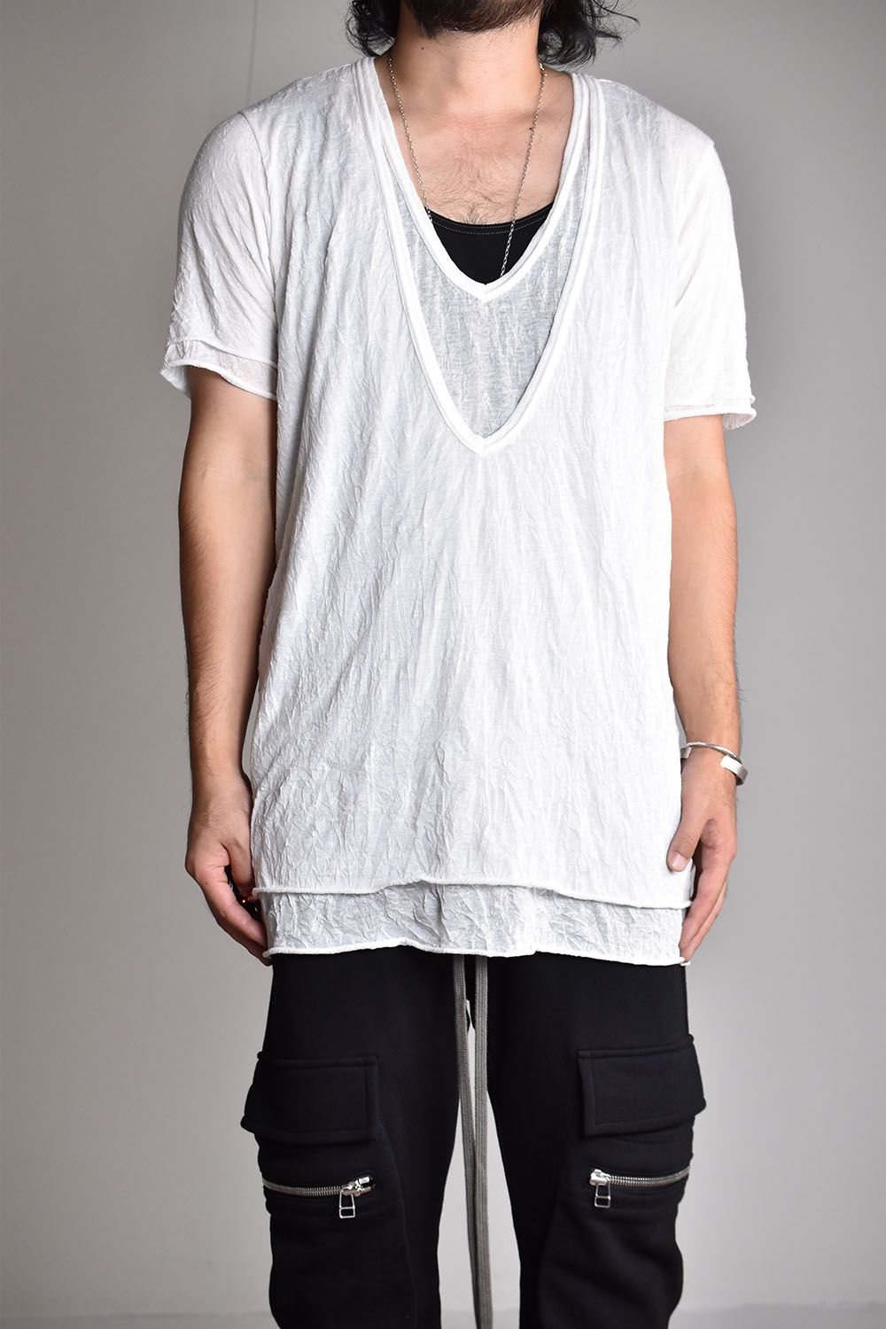 《2026SS先行予約》Gauze Washer Layerd V-Neck Tee"BK×WH/IV×GYBG×GY/BK×BK/WH×WH"/ガーゼワッシャーレイヤードVネックTee"
