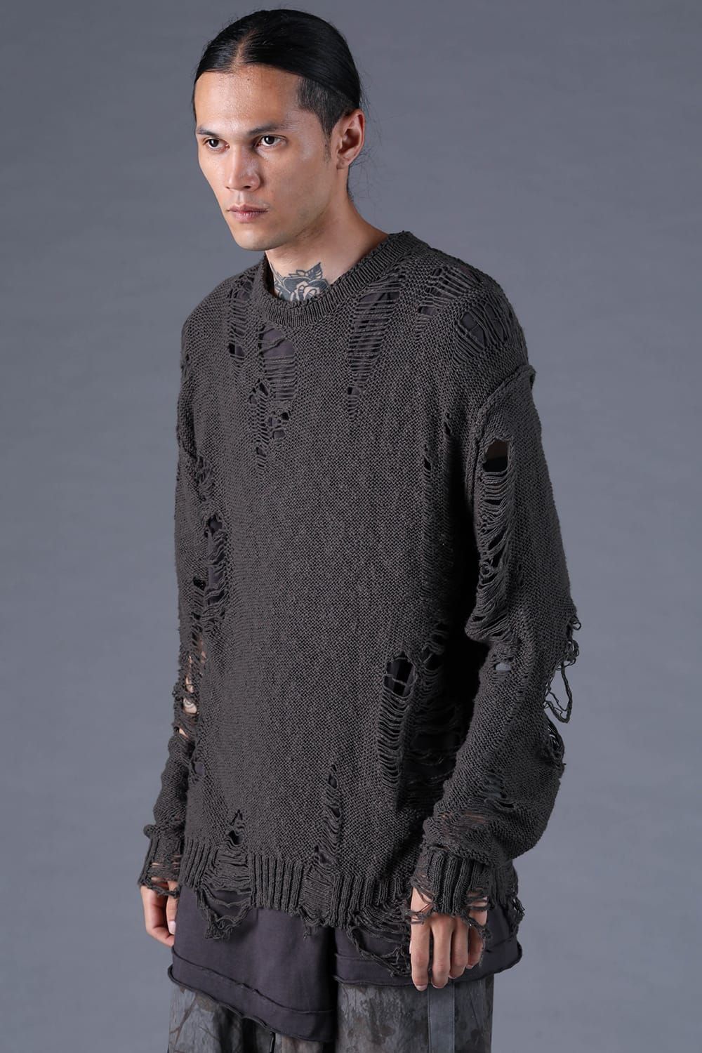 《2027SS先行予約分》3G Damage Knit Pullover "Charcoal" / 3Gダメージニットプルオーバー"チャコール"