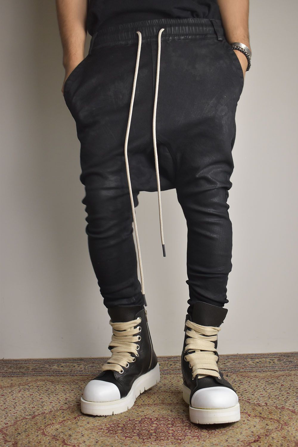 Coated Stretch denim Sarouel skinny"Black" / コーティングストレッチデニムサルエルスキニー"ブラック"