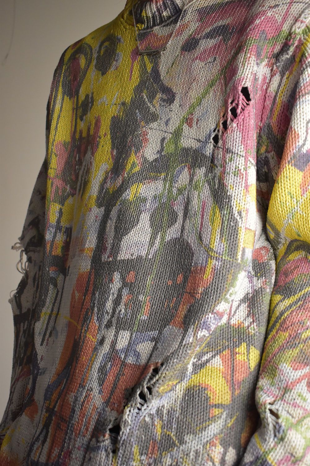 Inkjet Print Cotton 3GG Damaged Knit PulloVer"Color Print" / インクジェットプリント コットン 3GG ダメージニットプルオーバー "カラープリント"