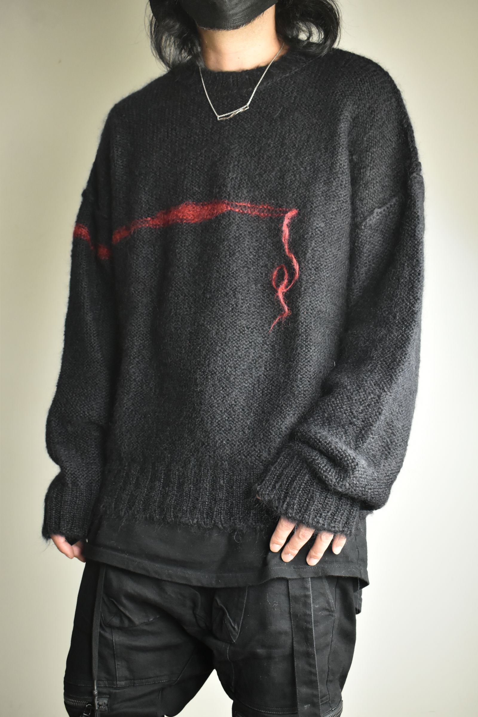 Mohair Knit Pullover "Black-Red" / モヘアニットプルオーバー"ブラックレッド"
