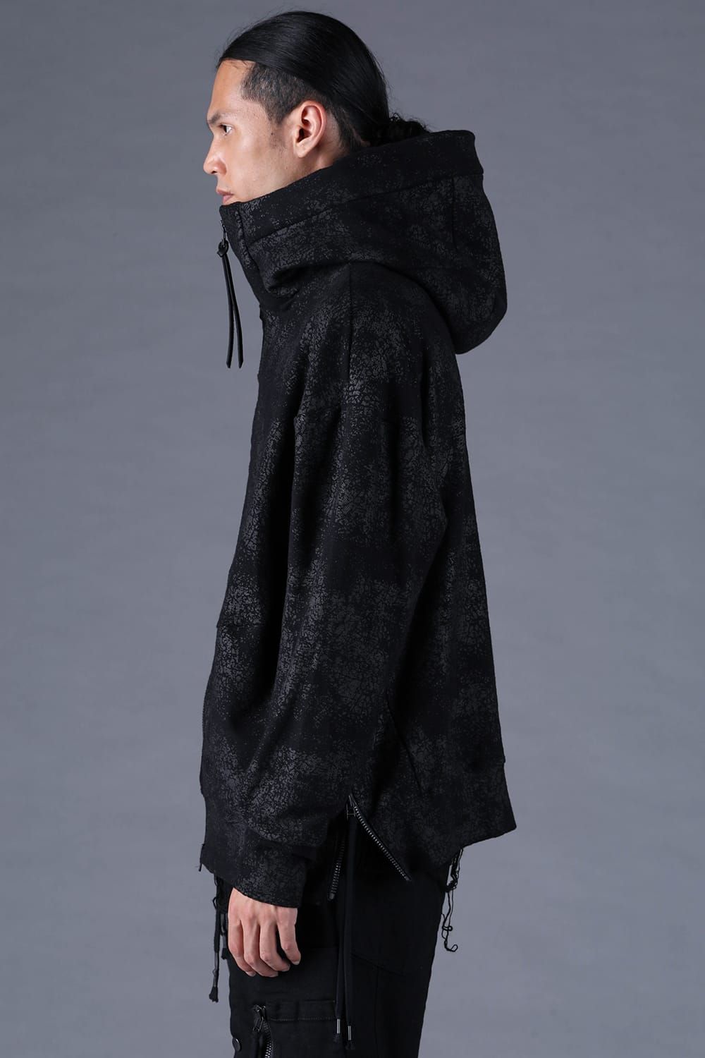 《2027SS先行予約分》Crack-Coated Jersey Hooded Jacket"Black" / クラックコーティングジャージーフーデッドジャケット"ブラック"