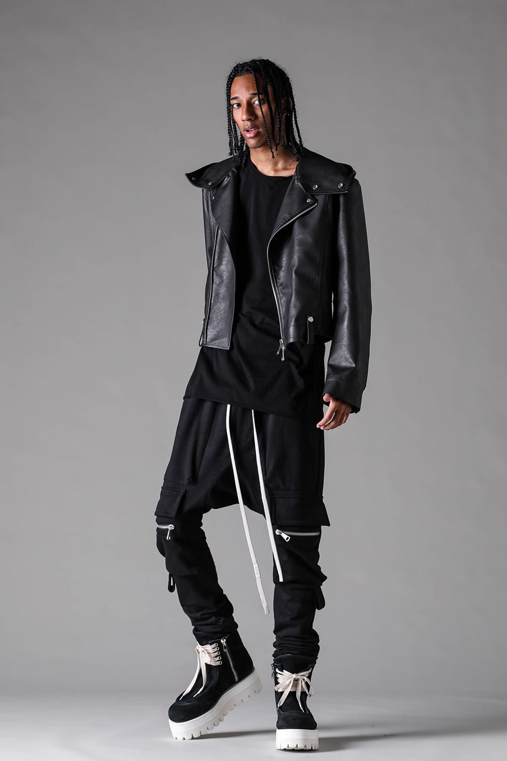 《2027SS先行予約》French Terry Sarrouel Cargo Skinny "Black / Grey / L.Beige"/ フレンチテリー裏毛サルエルカーゴスキニー"ブラック / グレー /ライトベージュ"