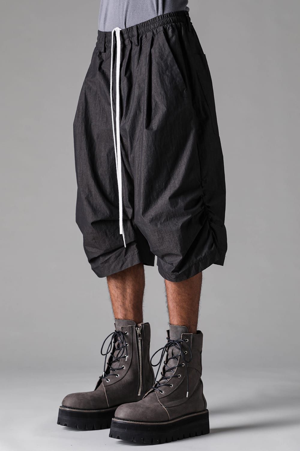 《2027SS先行予約》Cotton Nylon Side Gather Shorts"Black" / コットンナイロンサイドギャザーショーツ"ブラック"