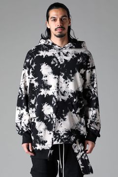 《2025AW先行予約》Discharge Pinting Asymmetry Hooded Top"Black×Ivory" /ディスチャージプリントアシンメトリーフーデッドトップ"ブラック×アイボリー"