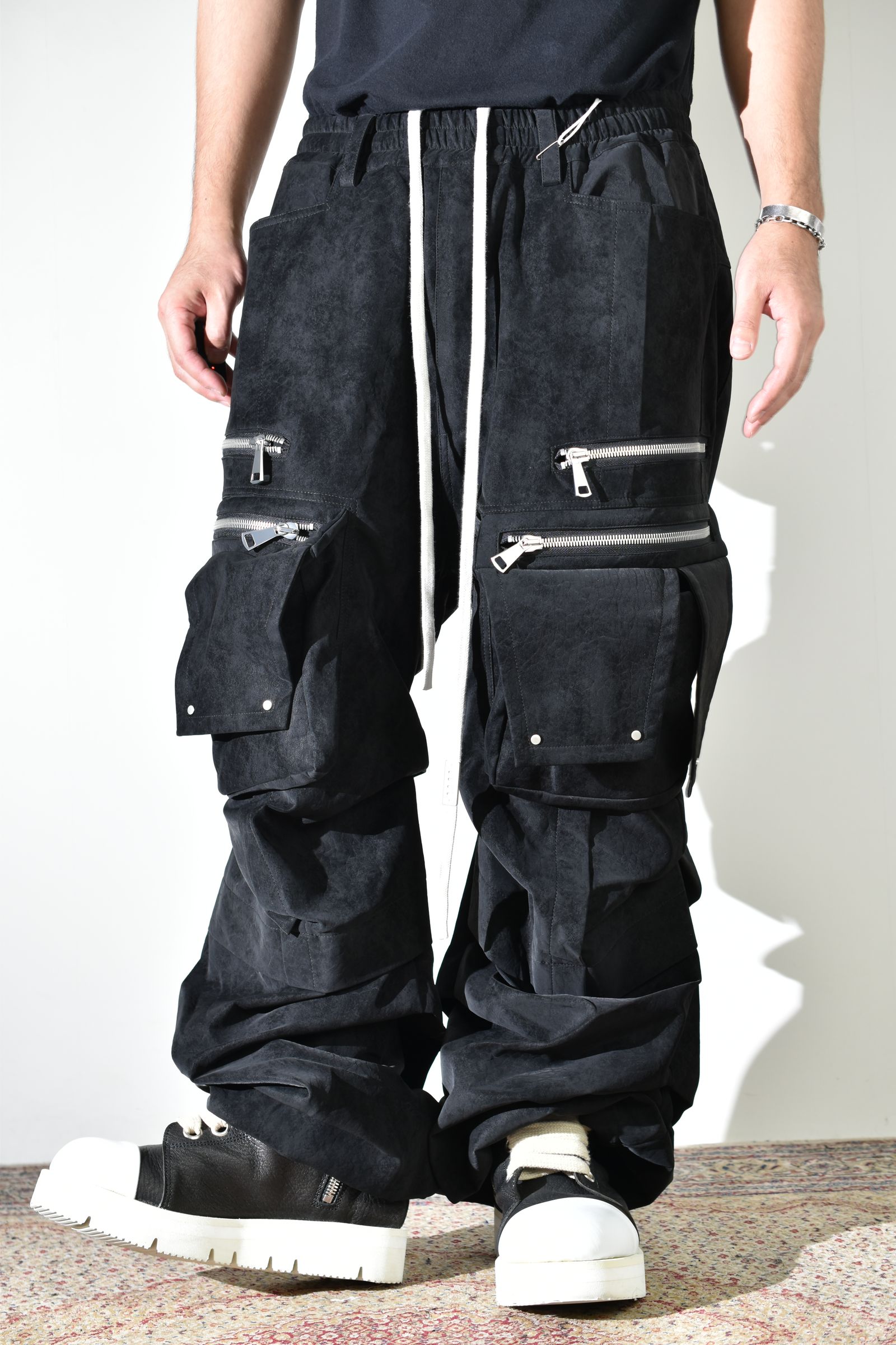Vegan Suede Leather Cargo Pants"Black" / ヴィーガンスウェードレザーカーゴパンツ "ブラック"