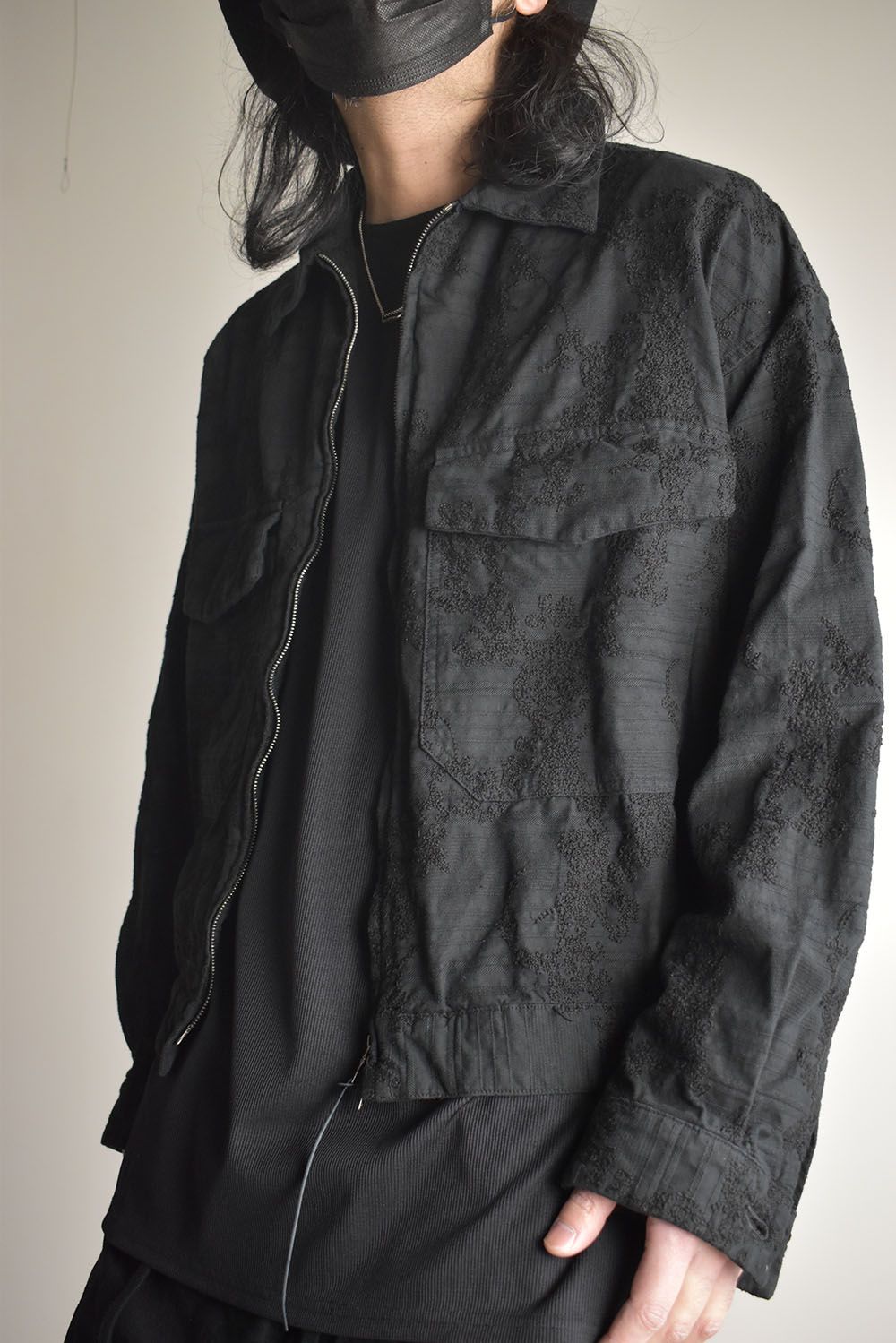 Embroidered Striped Blouson"Black" / 刺繍ストライプブルゾン"ブラック"