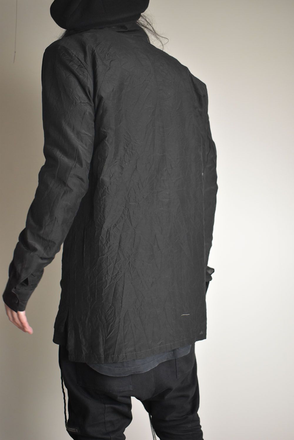 Silk Cotton Washer Shawl Collar Shirt"Black" / シルクコットンワッシャーショールカラーシャツ"ブラック"