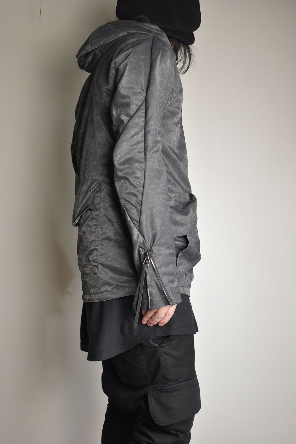 Pigment Coated Washer Nylon Hooded Jacket"Black" / 顔料コーティングワッシャーナイロンフーデットジャケット"ブラック"