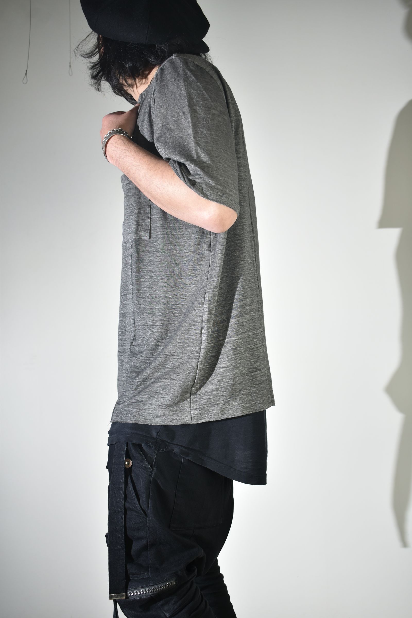 Side Panel Large Tee Shirts W/Pocket"Dark Grey" / サイドパネルラージTee"ダークグレー"