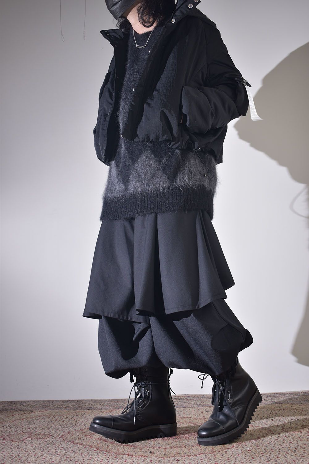 ショートブルゾン×レイヤードワイドサルエル