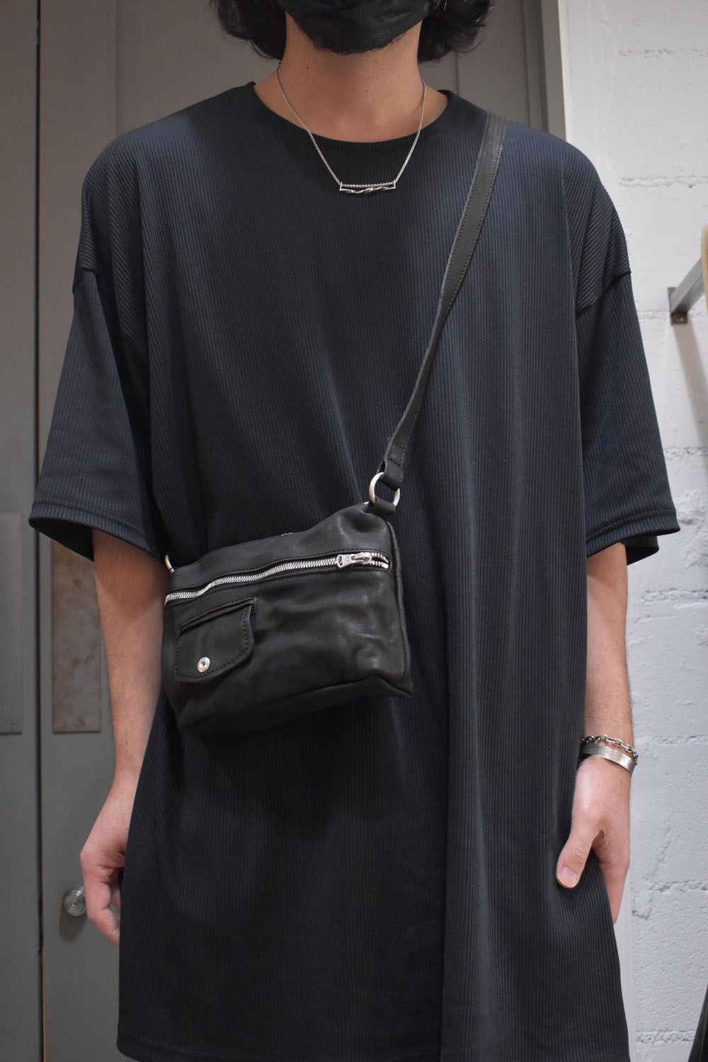 Japan Calf Product Wash Rider's Succotch"Black" / ジャパンカーフ製品洗いライダースサコッシュ"ブラック"