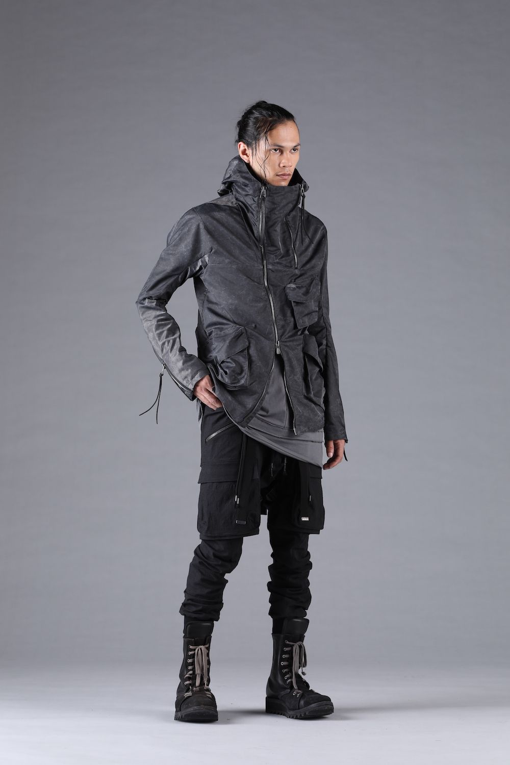 Pigment Coated Washer Nylon Hooded Jacket"Black" / 顔料コーティングワッシャーナイロンフーデットジャケット"ブラック"