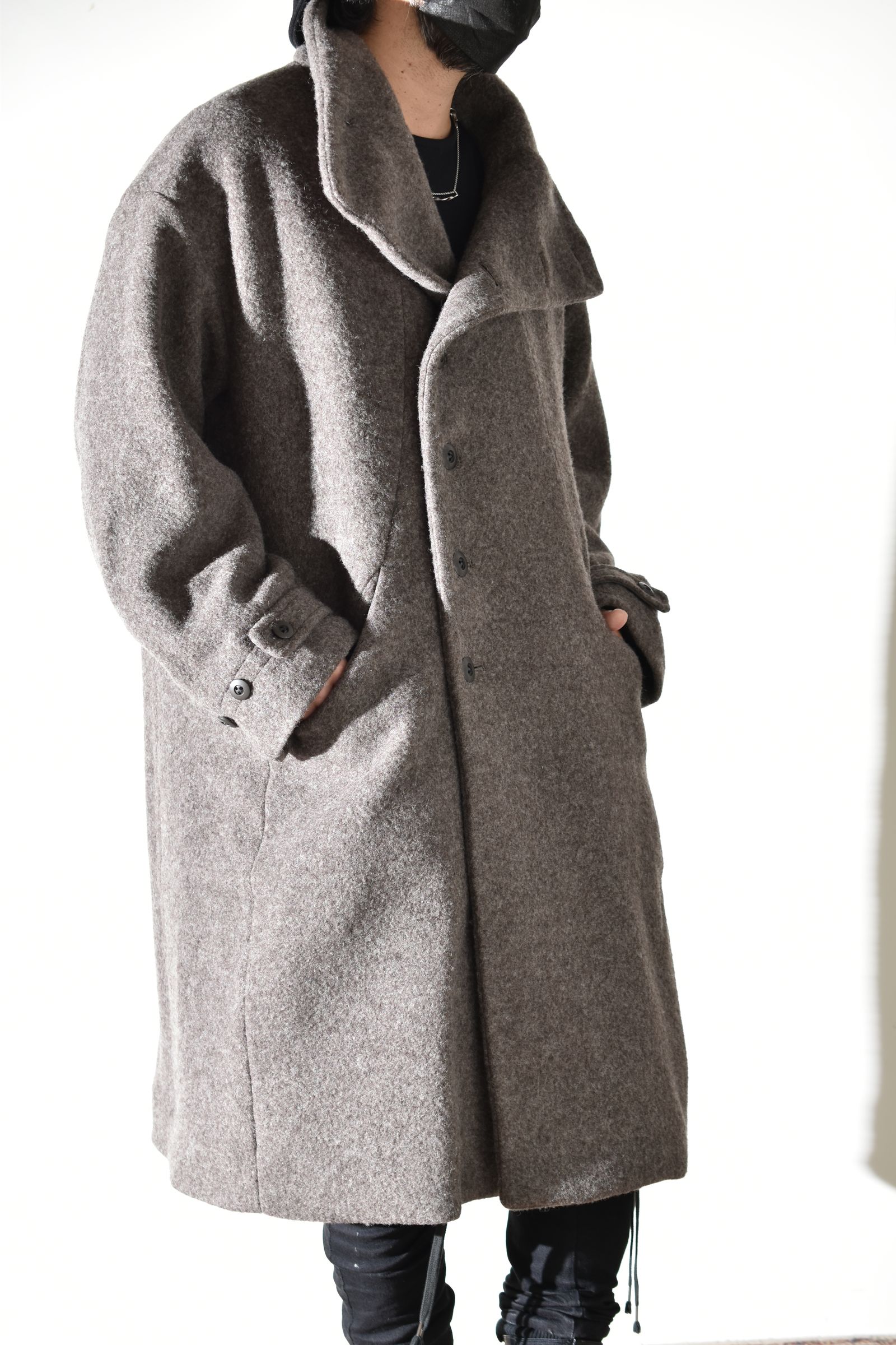 Wool Pile High Neck Coat "GreyBeige" / ウールパイルハイネックコート"グレーベージュ"
