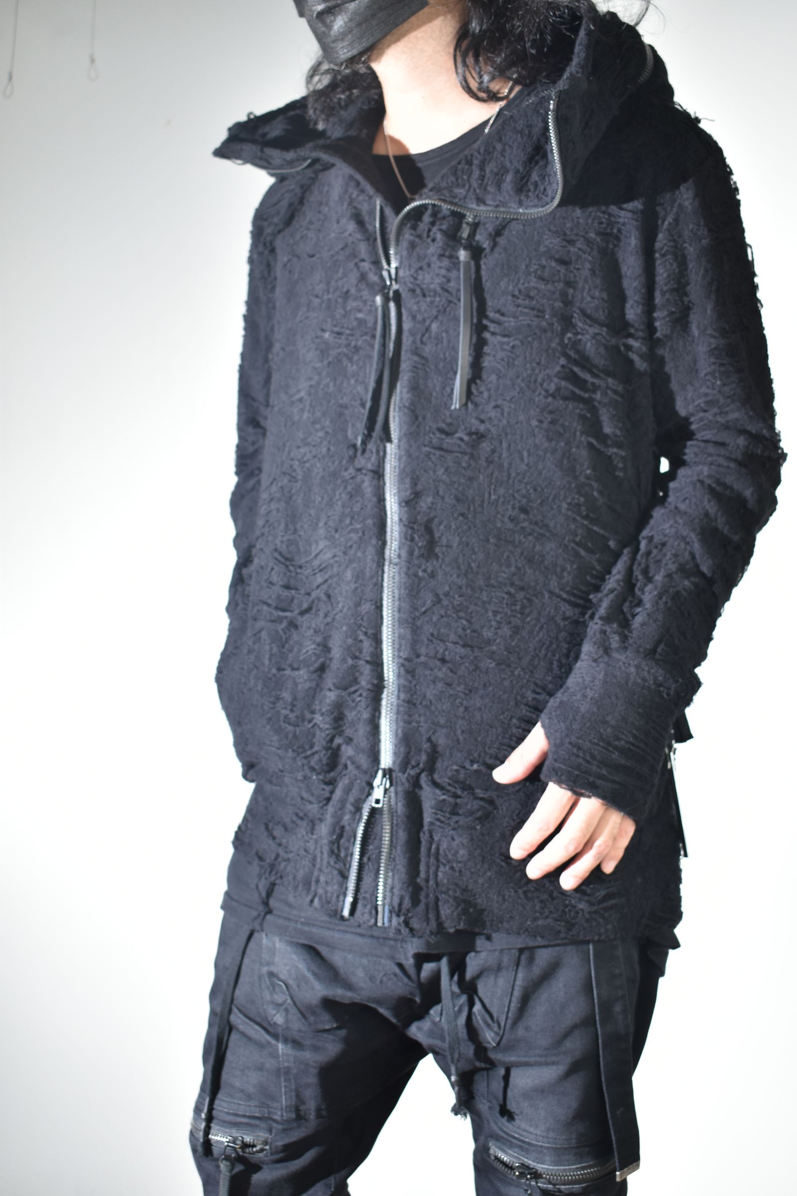 Damage Pile Zip-Up Hoodie"Black" / ダメージパイルジップアップフーディー"ブラック"
