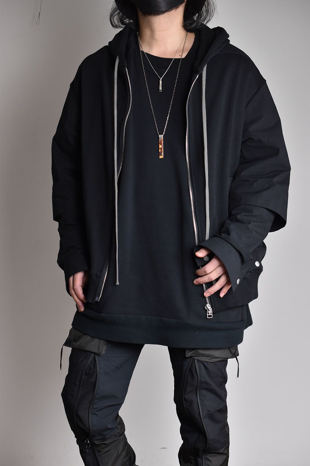 Combi Layered Zip Hoodie"Black"/コンビレイヤードジップフーディ"ブラック"