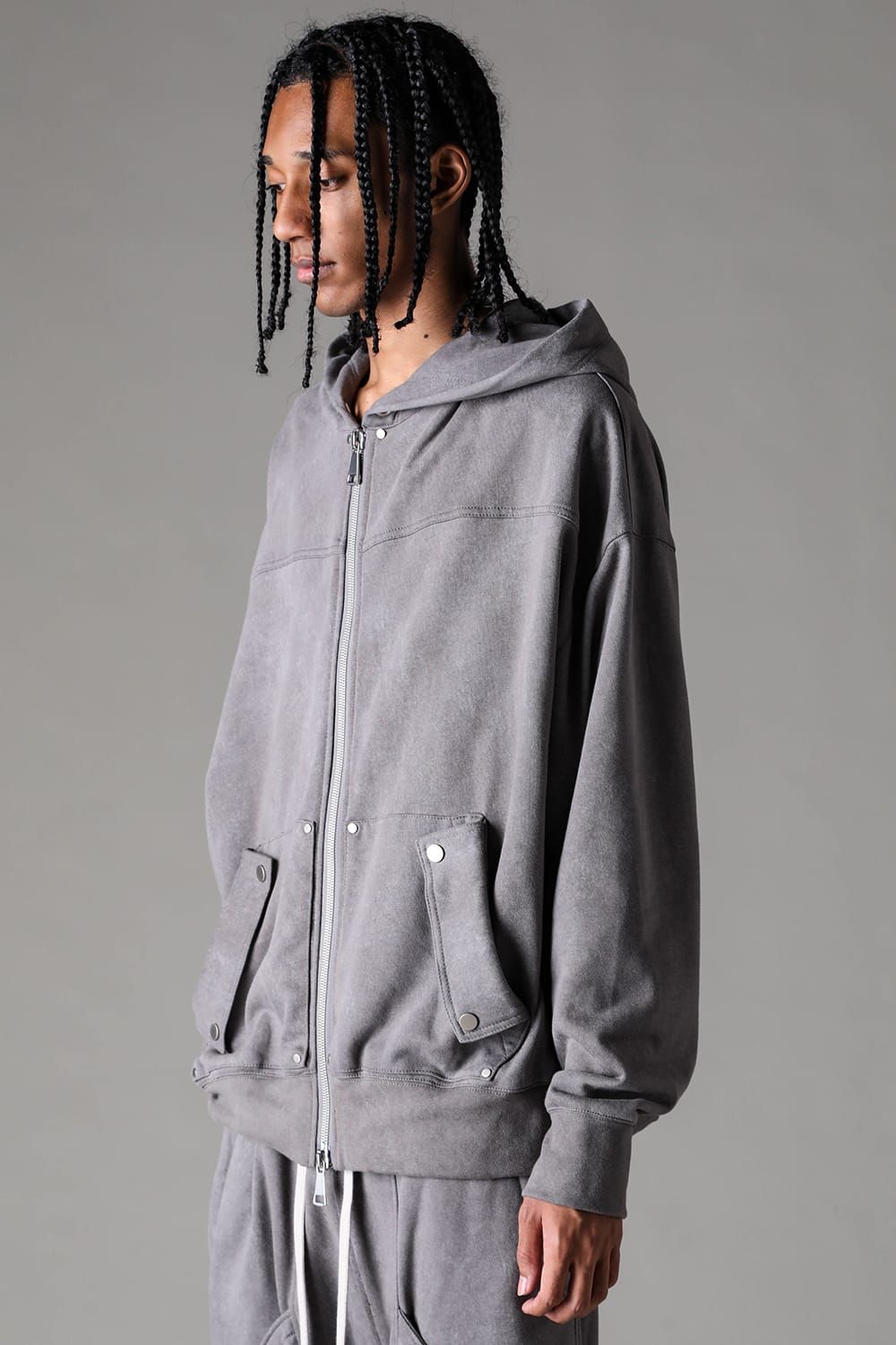 《2027SS先行予約》French Terry Zip Hoodie "Black / Grey / L.Beige"/ フレンチテリー裏毛ジップフーディ"ブラック / グレー /ライトベージュ"