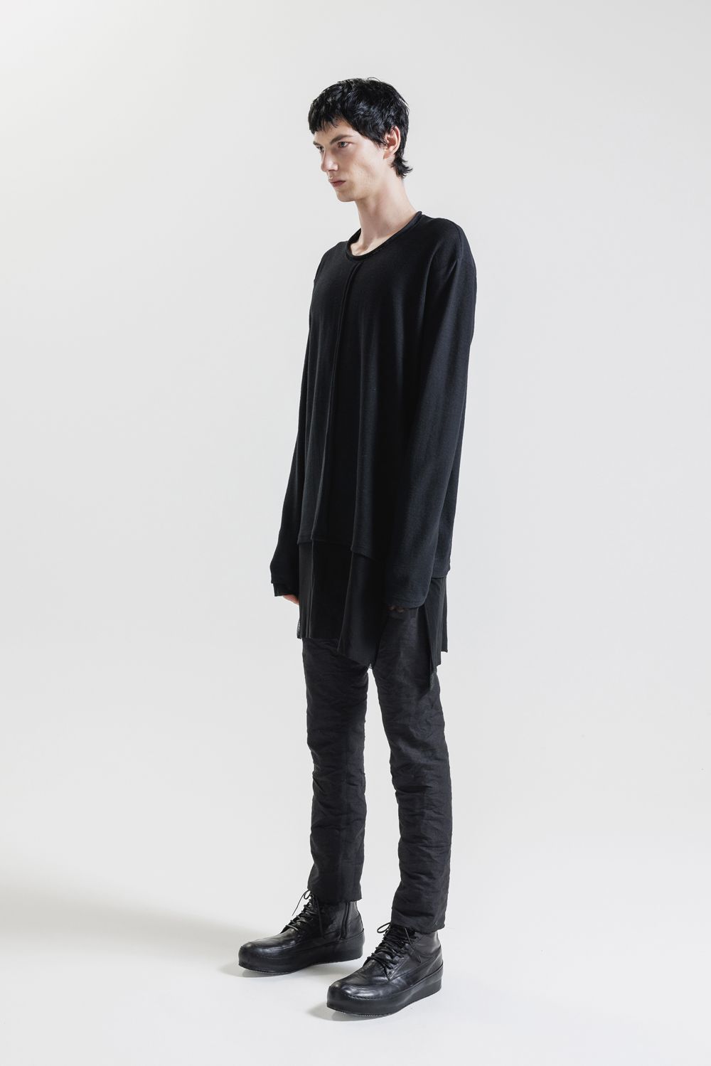 Imitation Linen Cotton Layerd Long Sleeve Tee"Black" / イミテーションリネンコットンレイヤードロングスリーブTee"ブラック"