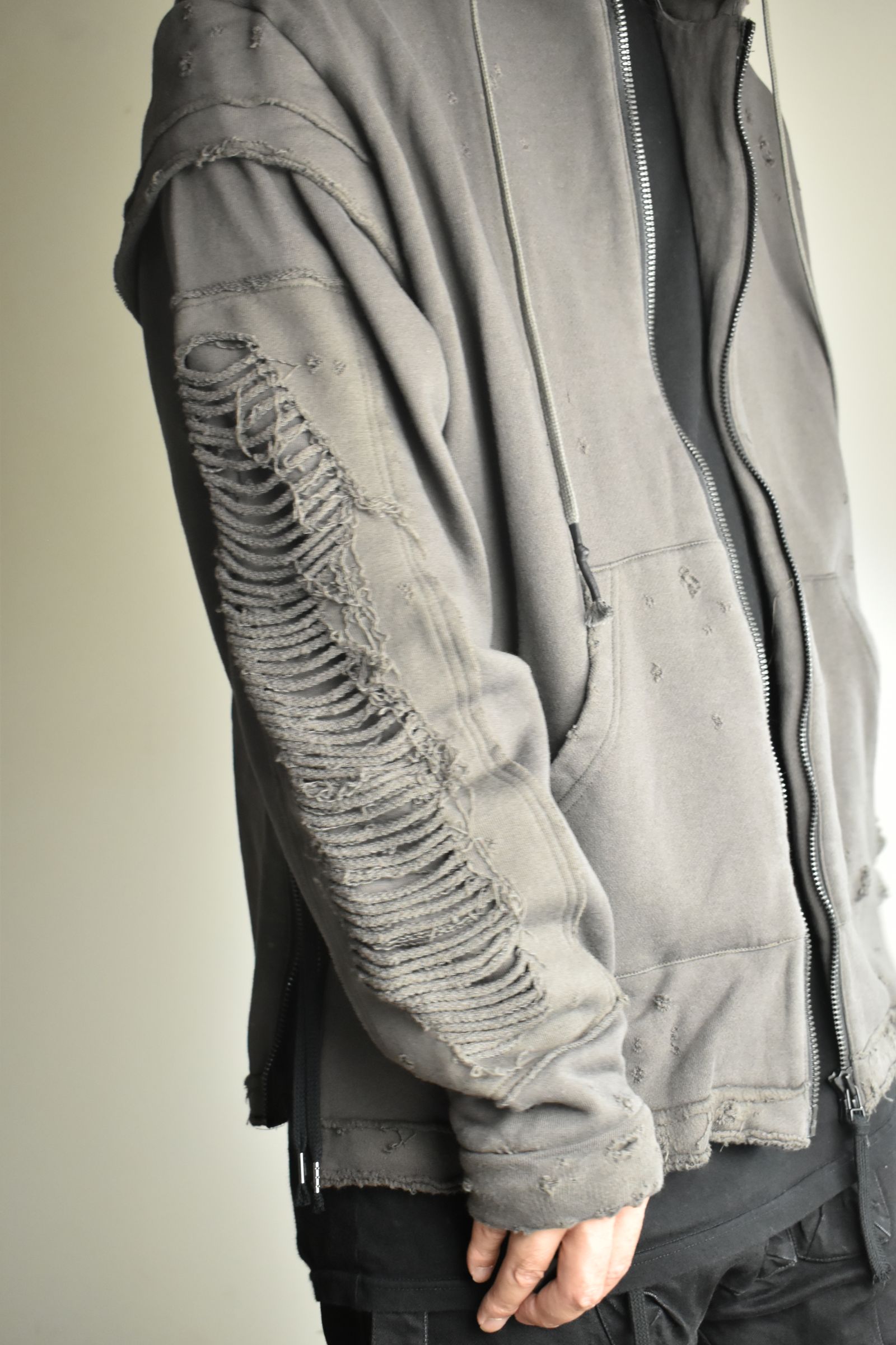 Untwisted Yarn Fleece Shotgun Zip-Up Hoodie"Charcoal" / 無撚糸裏毛ショットガンジップアップフーディー"チャコール"