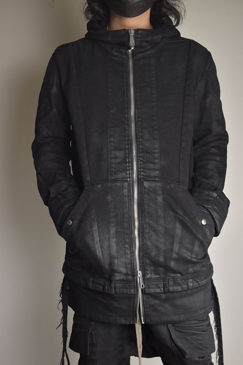 Coated Bonding Hoodie Denim Blouson"Black" / コーディングボンディングフーデッドデニムブルゾン"ブラック"