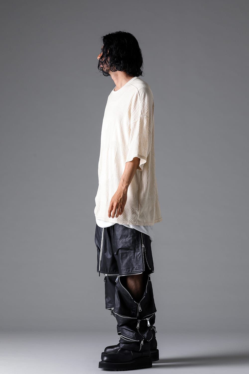 《2026SS先行予約》Deformed Stripe Pattern Jumbo Tee "Black / Cream" /ディフォルメドストライプパターンジャンボTee"ブラック/クリーム"