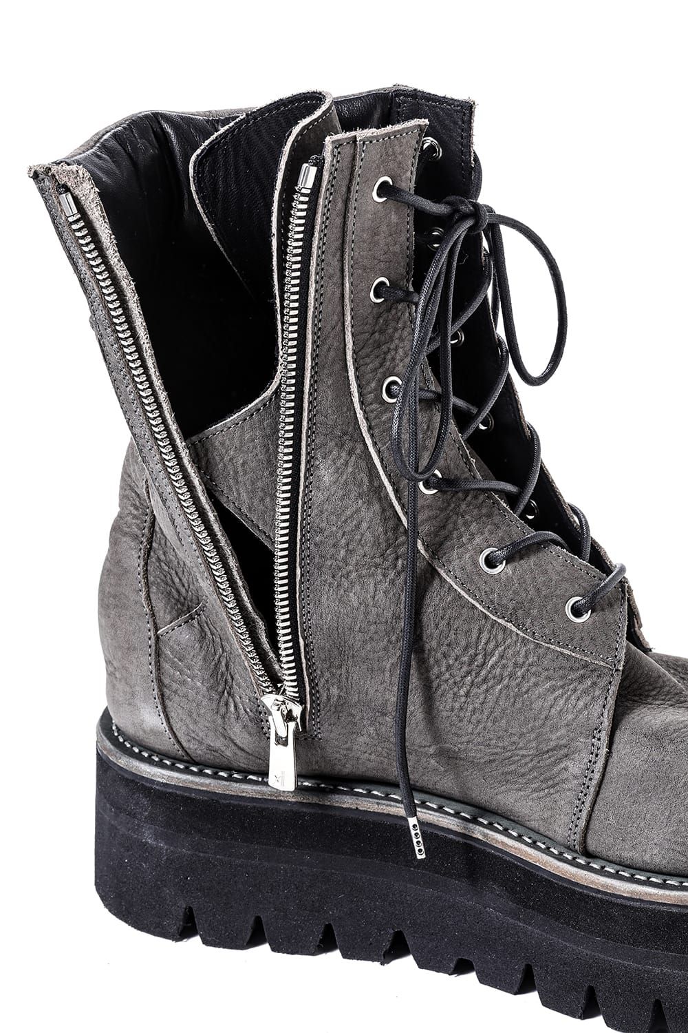 《2027SS先行予約分》Laces Uo Leather Boots "Black / Khaki" / レースアップレザーブーツ"ブラック / カーキ"