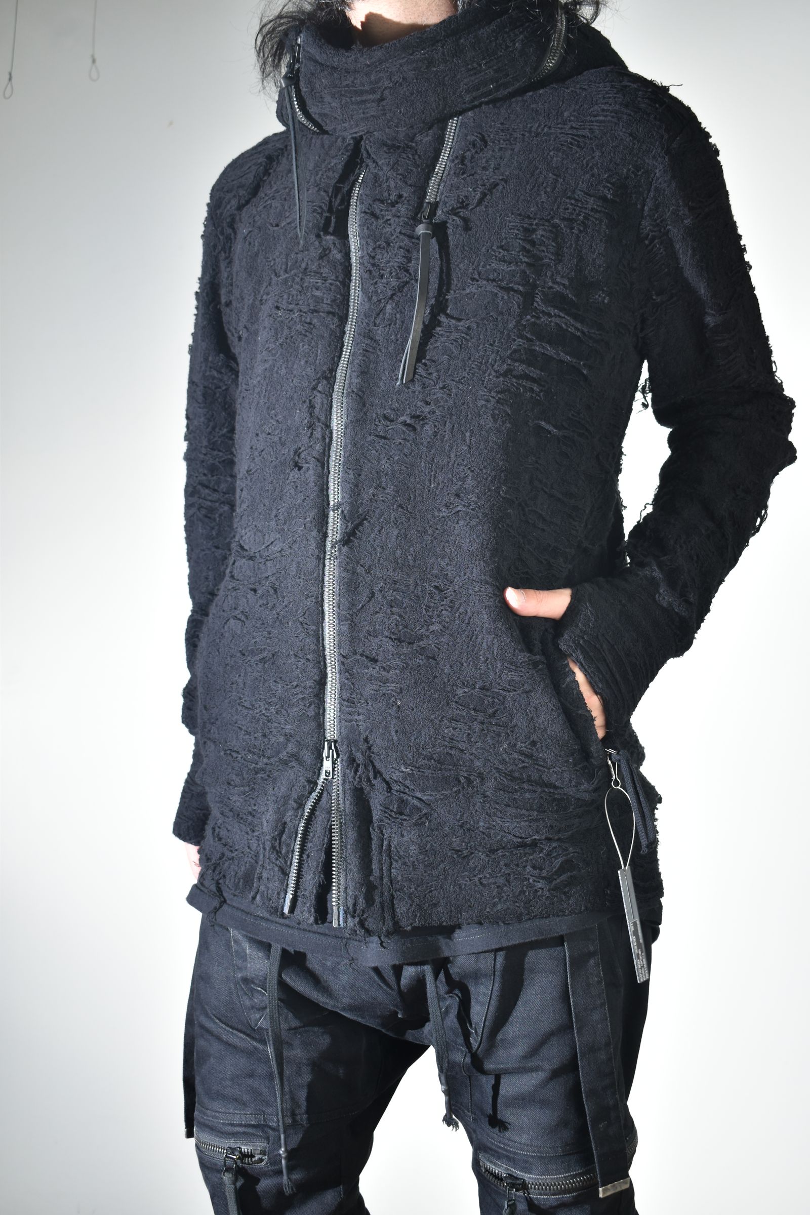 Damage Pile Zip-Up Hoodie"Black" / ダメージパイルジップアップフーディー"ブラック"