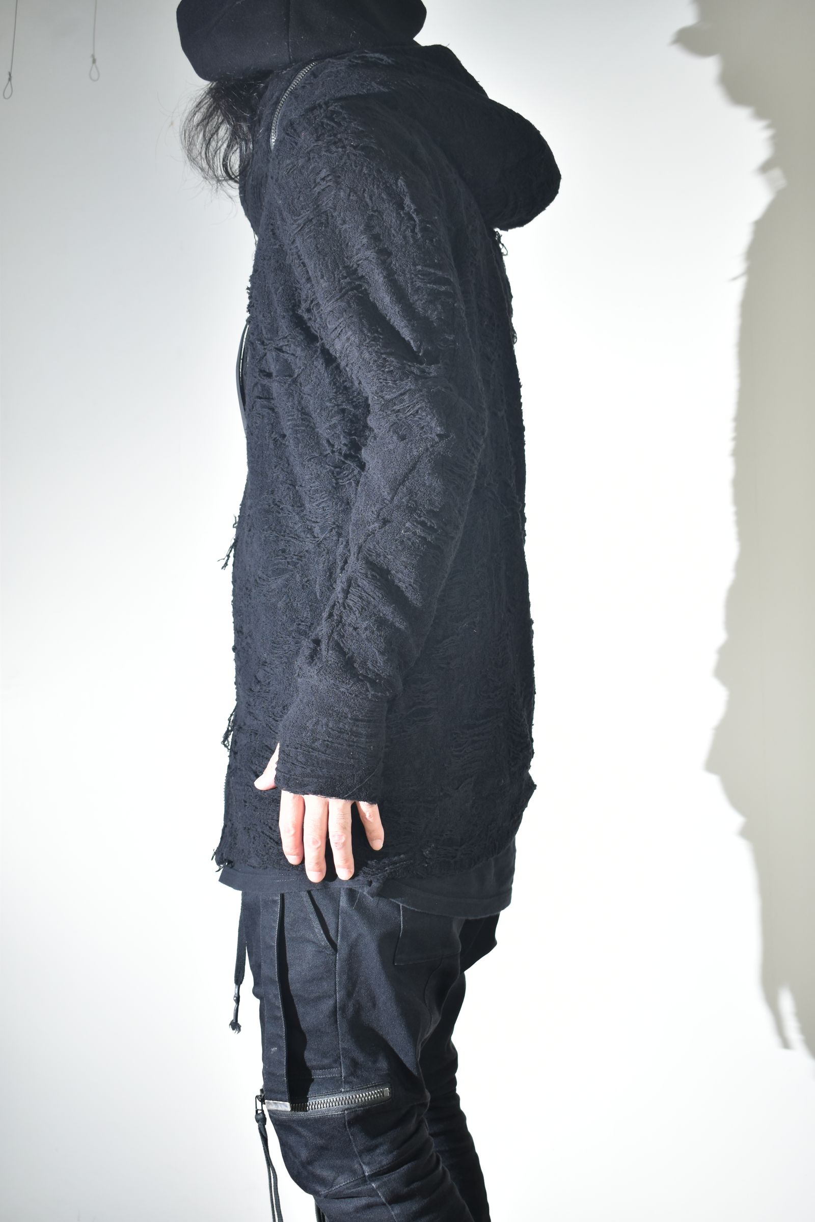 Damage Pile Zip-Up Hoodie"Black" / ダメージパイルジップアップフーディー"ブラック"
