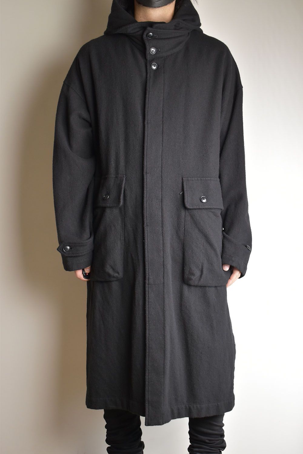 Wool Fulling Product Dyed Coat "Black" / ウール縮絨 製品染めコート"ブラック"