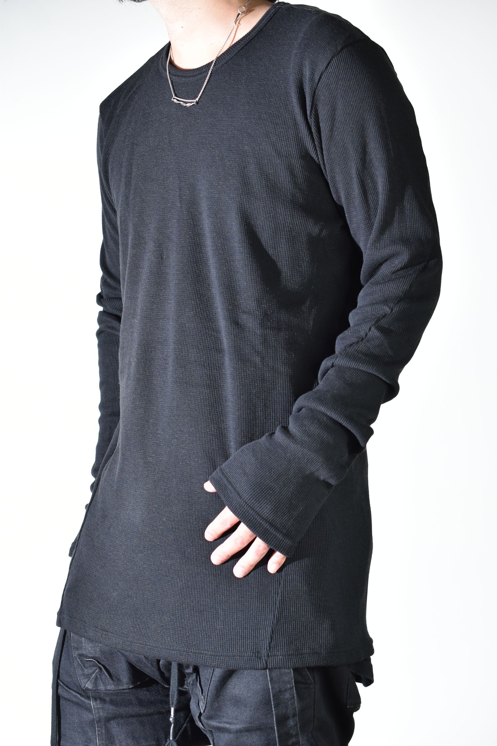 Back Printed Waffle Jersey Long  Sleeve Tee"Black" バックプリントワッフルジャージーロングスリーブTee"ブラック"