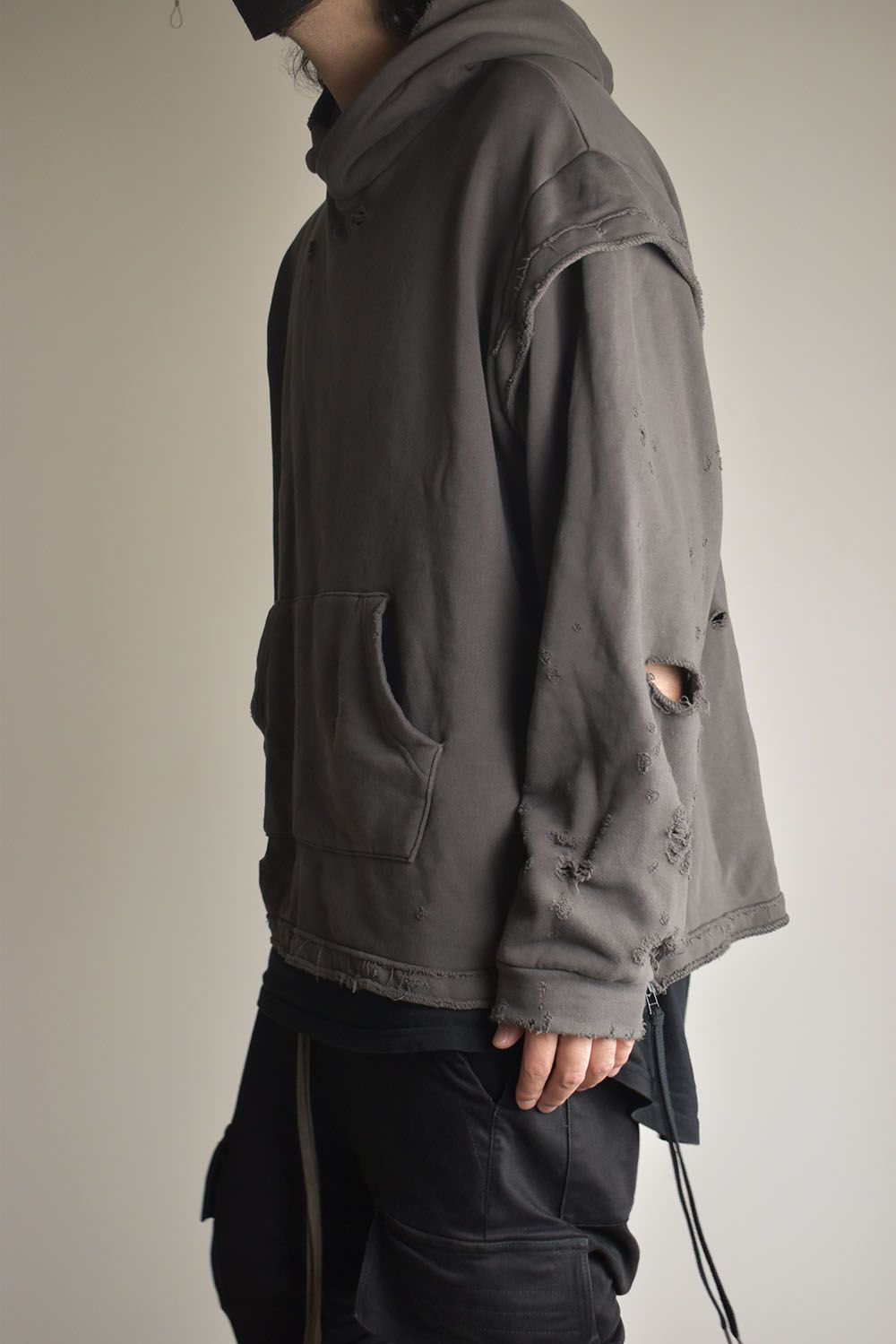 Untwisted Sweat Oversized Pullover Hoodie "Charcoal" / 無撚糸裏毛オーバーサイズプルオーバーフーディー"チャコール"