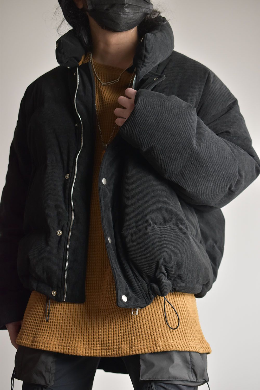 Corduroy High Neck Down jacket"Black/Brown"/コーデュロイハイネックダウンジャケット"ブラック/ブラウン"