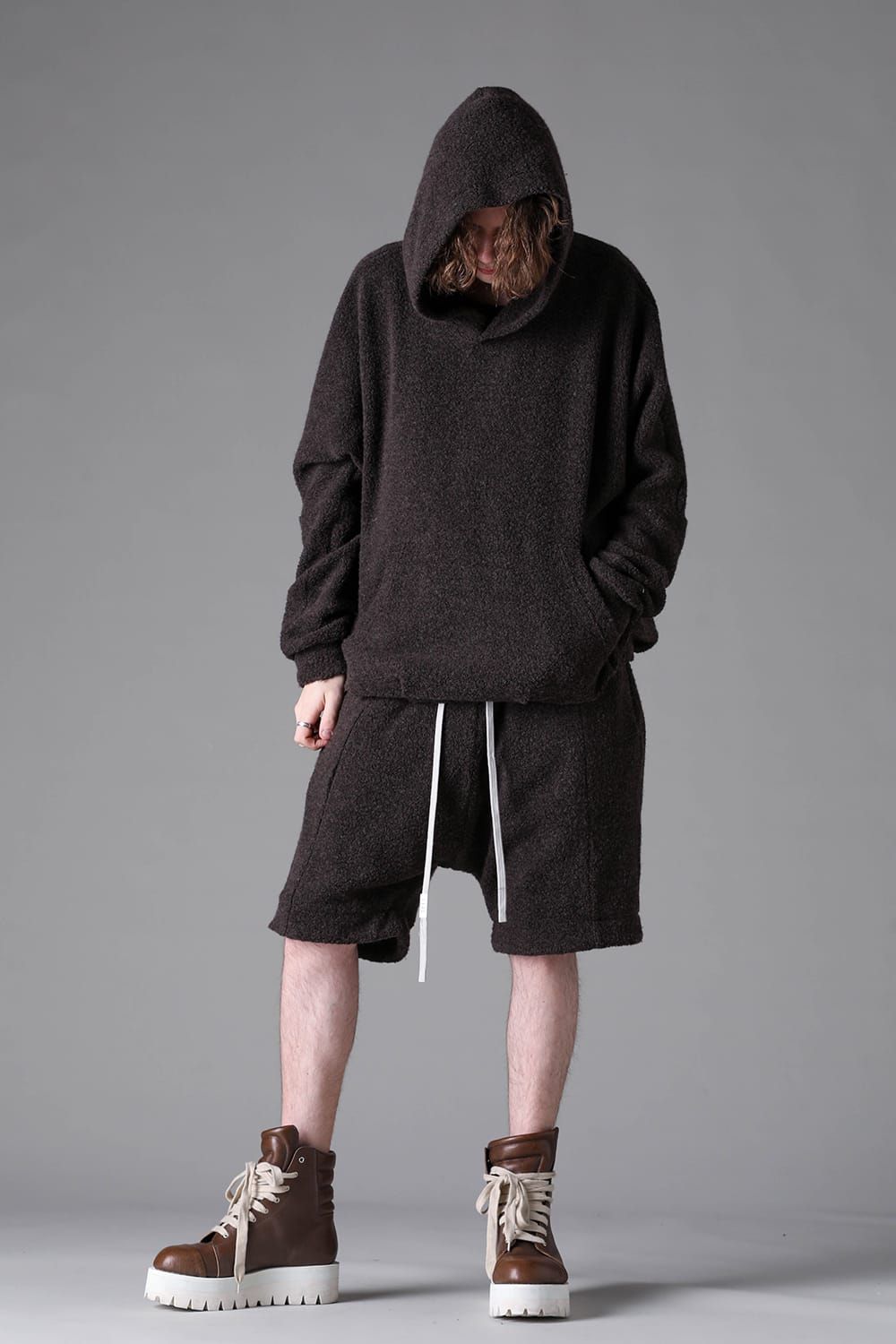 《2026AW先行予約》Sheep Pile Knit Dolman Hoodie Pullover"Black / Khaki" / シープパイルニットドルマンフーディプルオーバー"ブラック/カーキ"