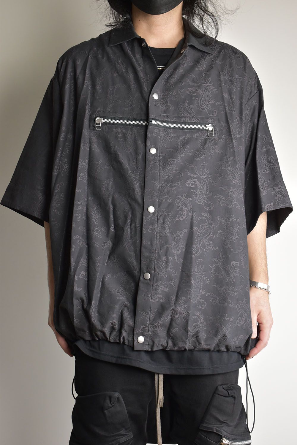 Paisley Front Zip Half Sleeve Shirts"Black"/ペイズリーフロントジップハーフスリーブシャツ"ブラック"
