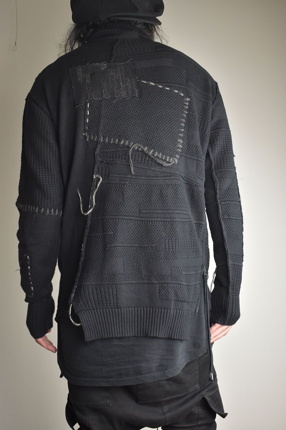 Cotton Cashmere Crust Patch Knit Pullover "Black" / コットンカシミヤクラストパッチニットプルオーバー"ブラック"