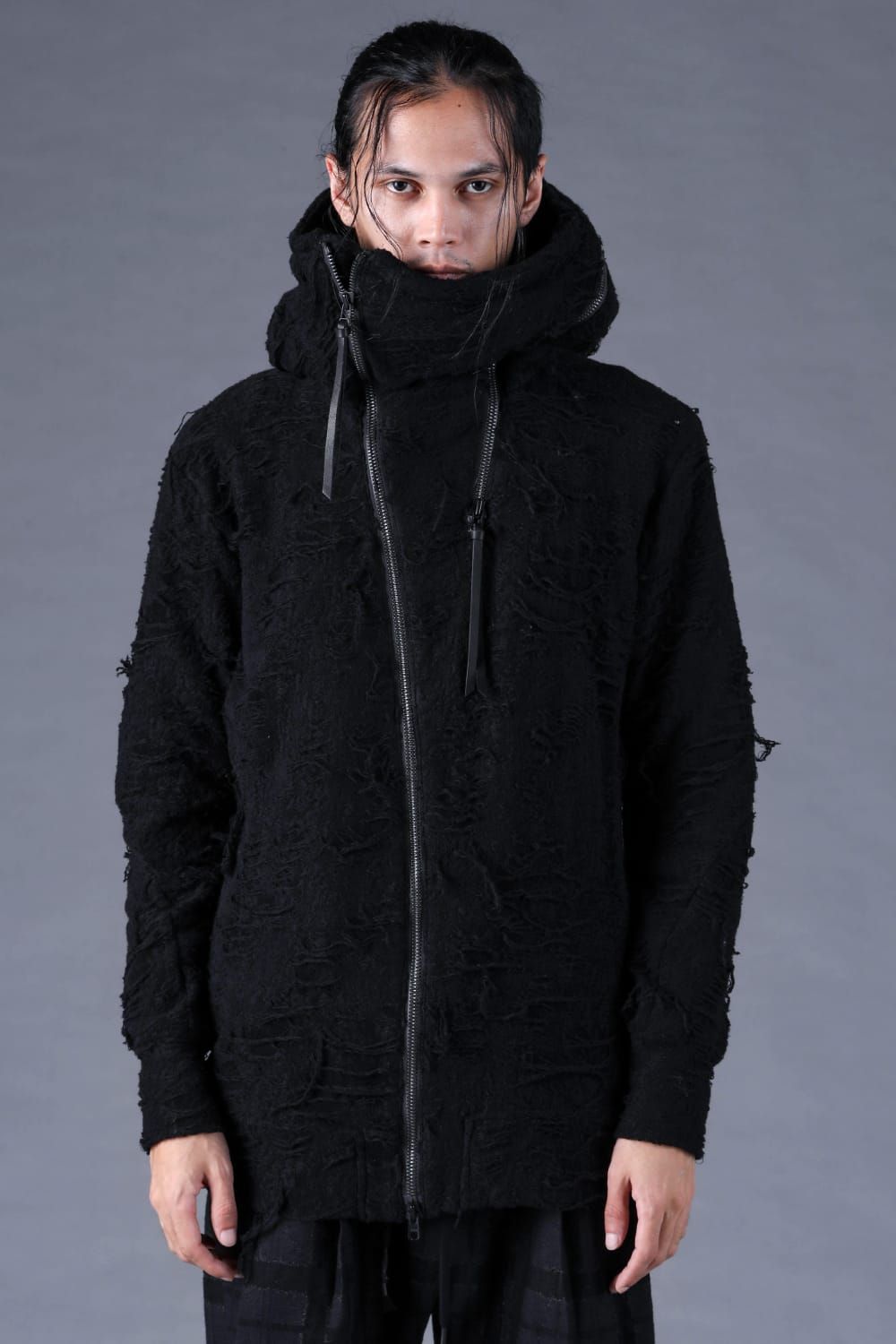 Damage Pile Zip-Up Hoodie"Black" / ダメージパイルジップアップフーディー"ブラック"