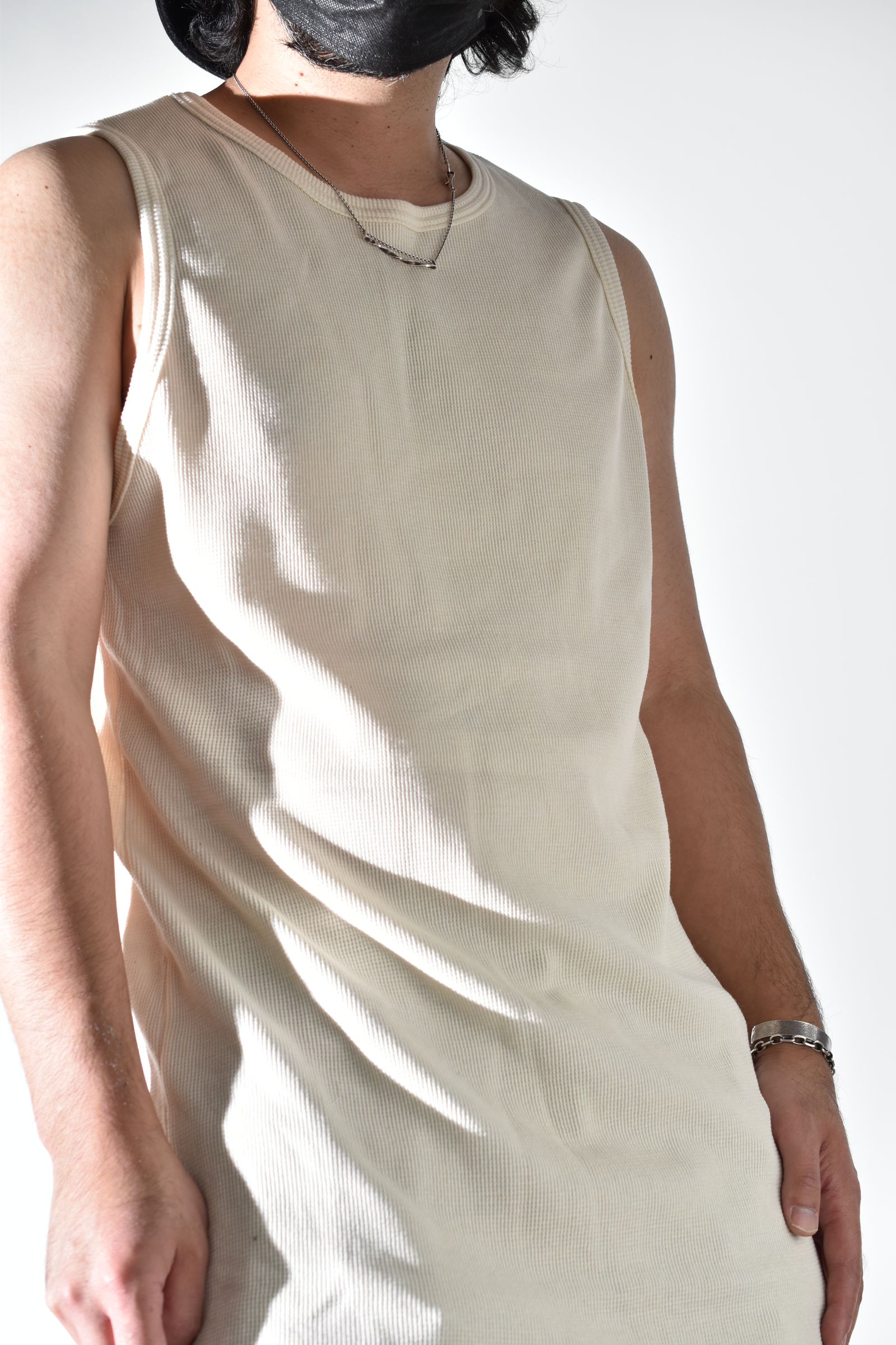 Back Printed Waffle Jersey Long Tank Top"Ivory" バックプリントワッフルジャージーロングタンクトップ"アイボリー"