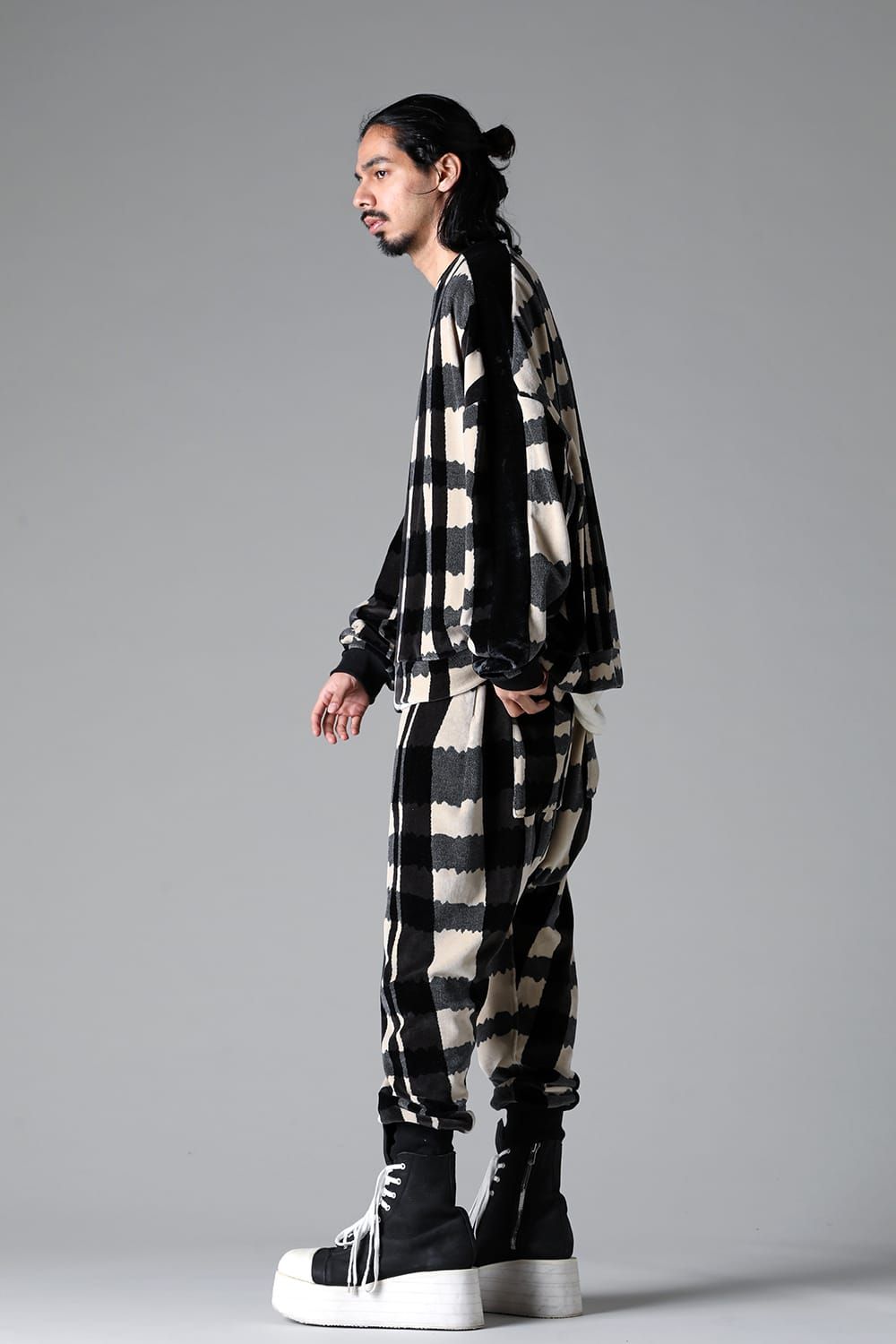 《2025AW先行予約》Checked Pattern Sarouel Jogger"Black×Grey×Ivory" / チェックパターンサルエルジョガー"ブラック×グレー×アイボリー"