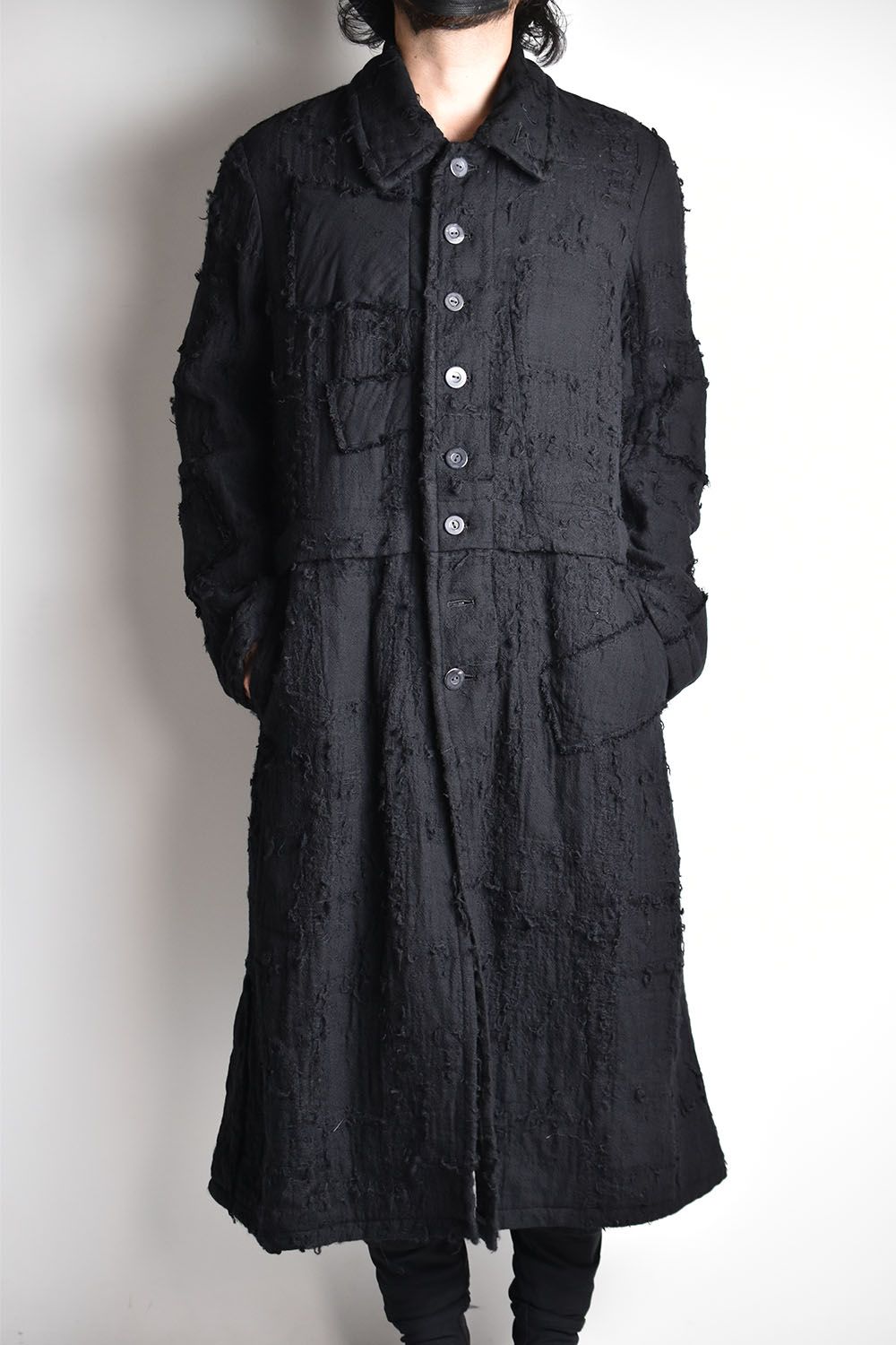 Oversized Patched Long Coat-BORO-"Black"/オーバーサイズドパッチドロングコート-襤褸-"ブラック"