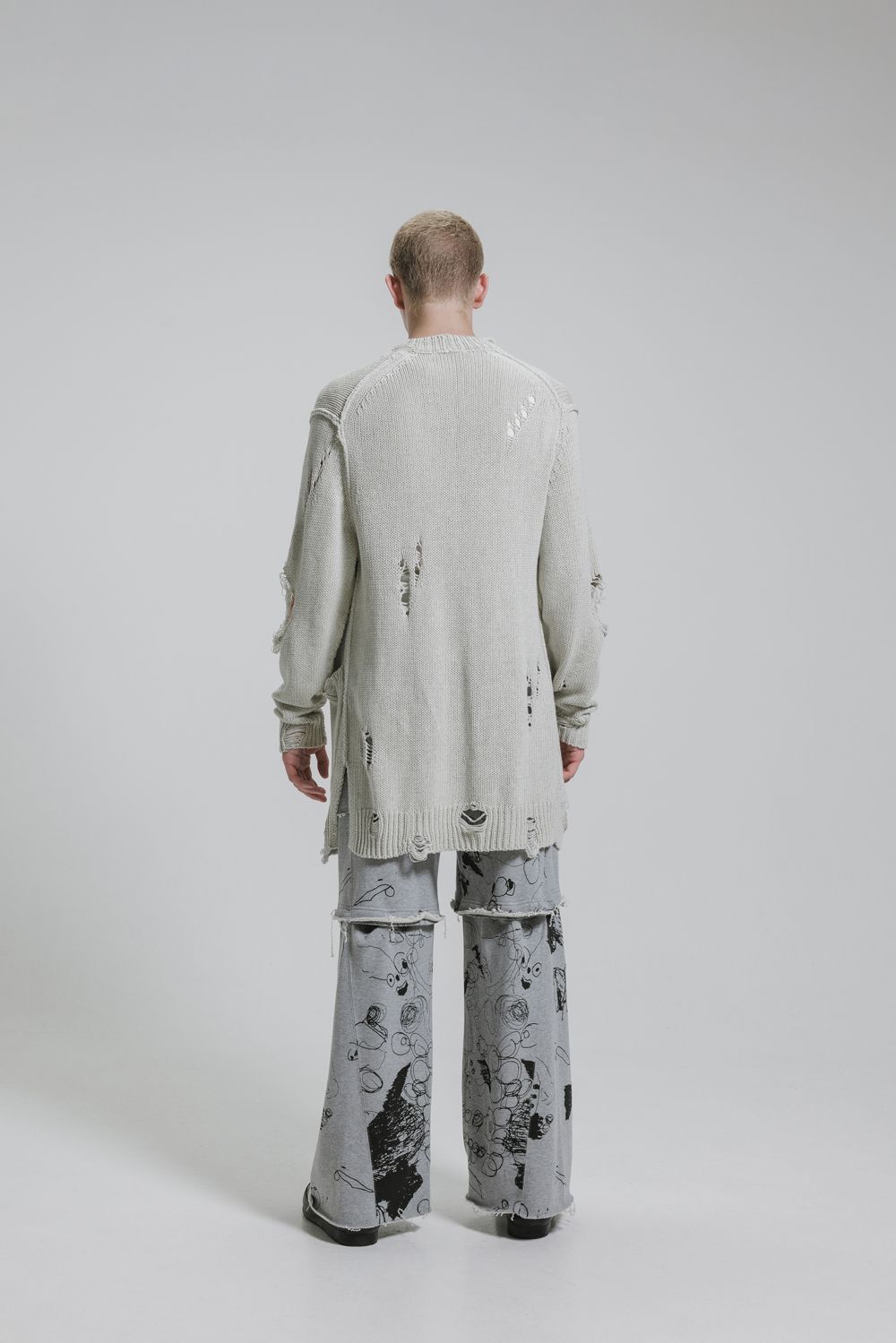 Sweat Print Wide Pants"Grey" / スウェットプリントワイドパンツ"グレー"