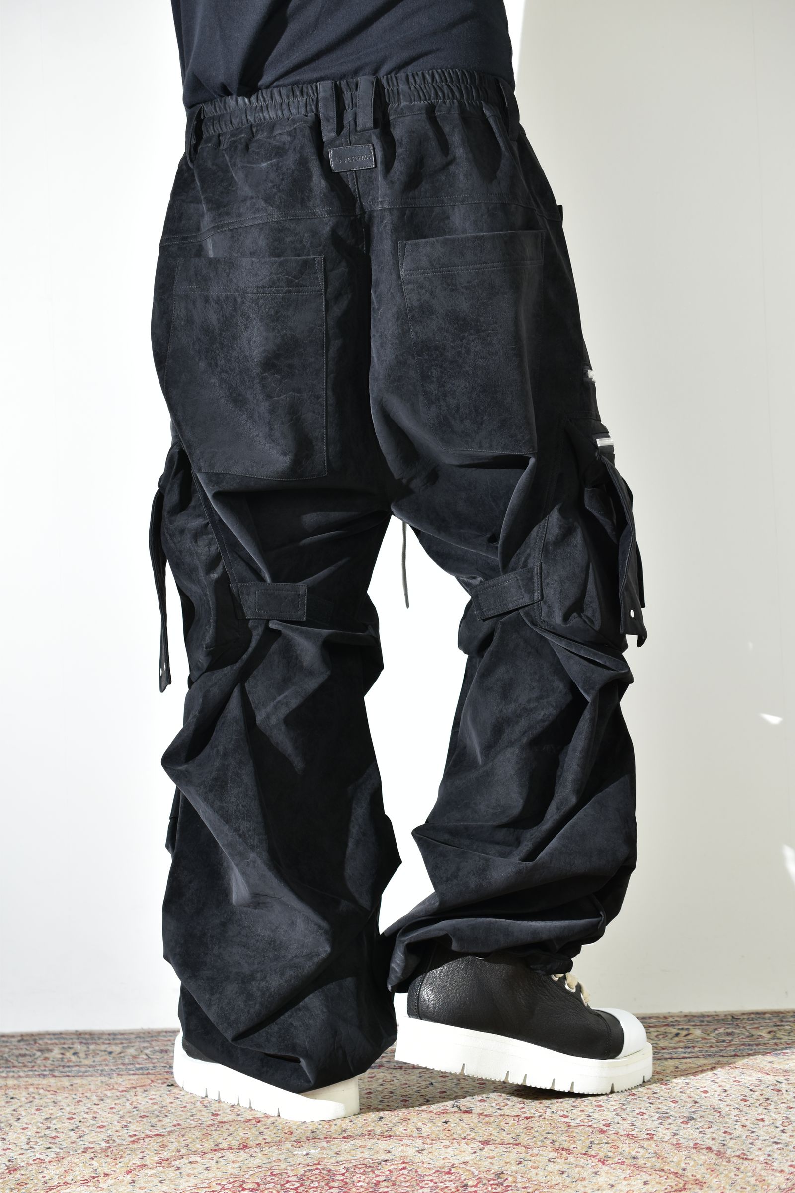 Vegan Suede Leather Cargo Pants"Black" / ヴィーガンスウェードレザーカーゴパンツ "ブラック"
