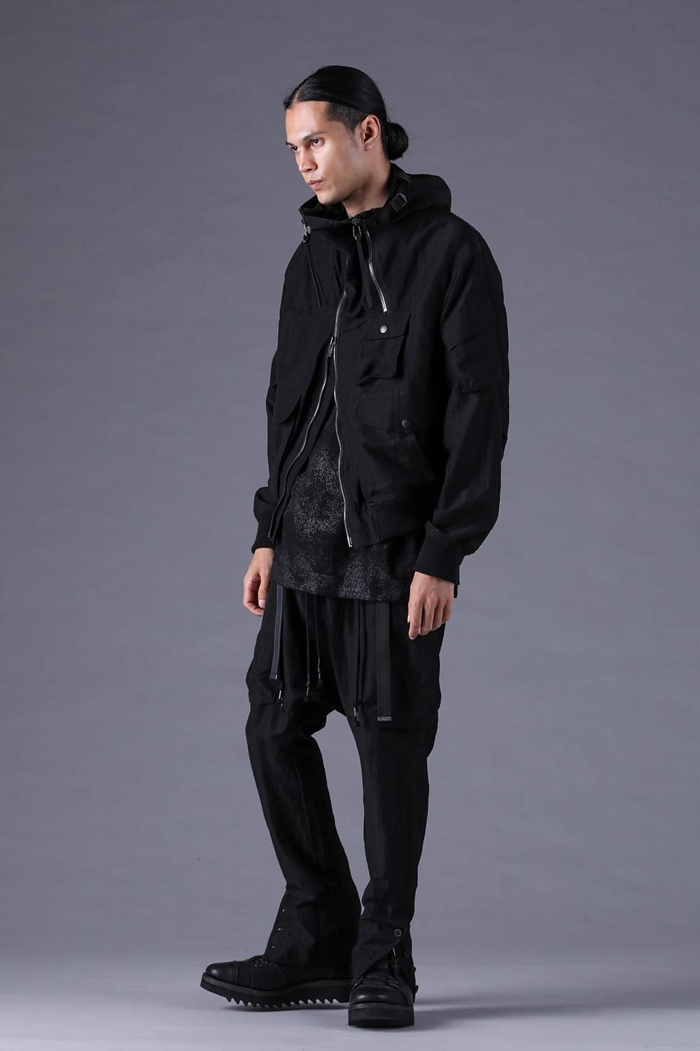 《2027SS先行予約分》Scar Stripe Jacquard Slim Sarrouel Cargo Pants"Black" / スカーストライプジャガードスリムサルエルカーゴパンツ"ブラック"