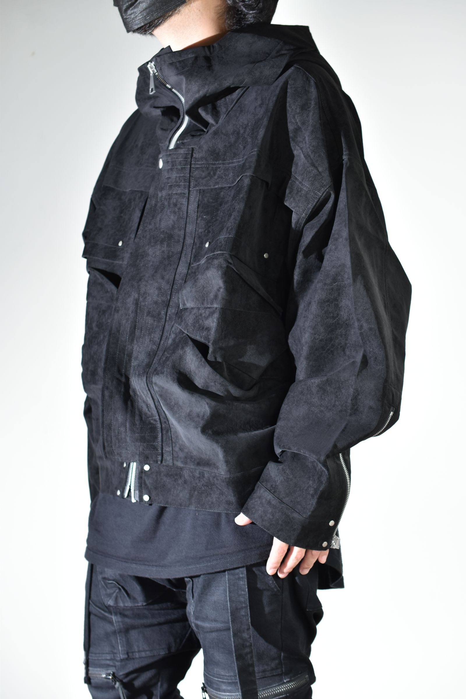 Vegan Suede Leather Hoodie Blouson"Black" / ヴィーガンスウェードレザーフーディブルゾン "ブラック"
