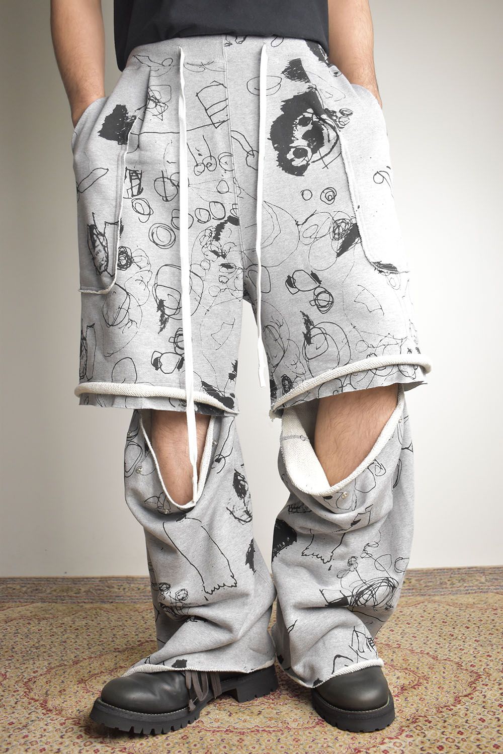 Sweat Print Wide Pants"Grey" / スウェットプリントワイドパンツ"グレー"