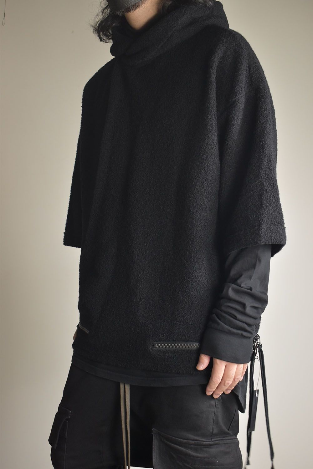 Loop Knit Oversized Layered Hooded Pullover"Black" / ループニットオーバーサイズレイヤードフーデッドプルオーバー"ブラック"